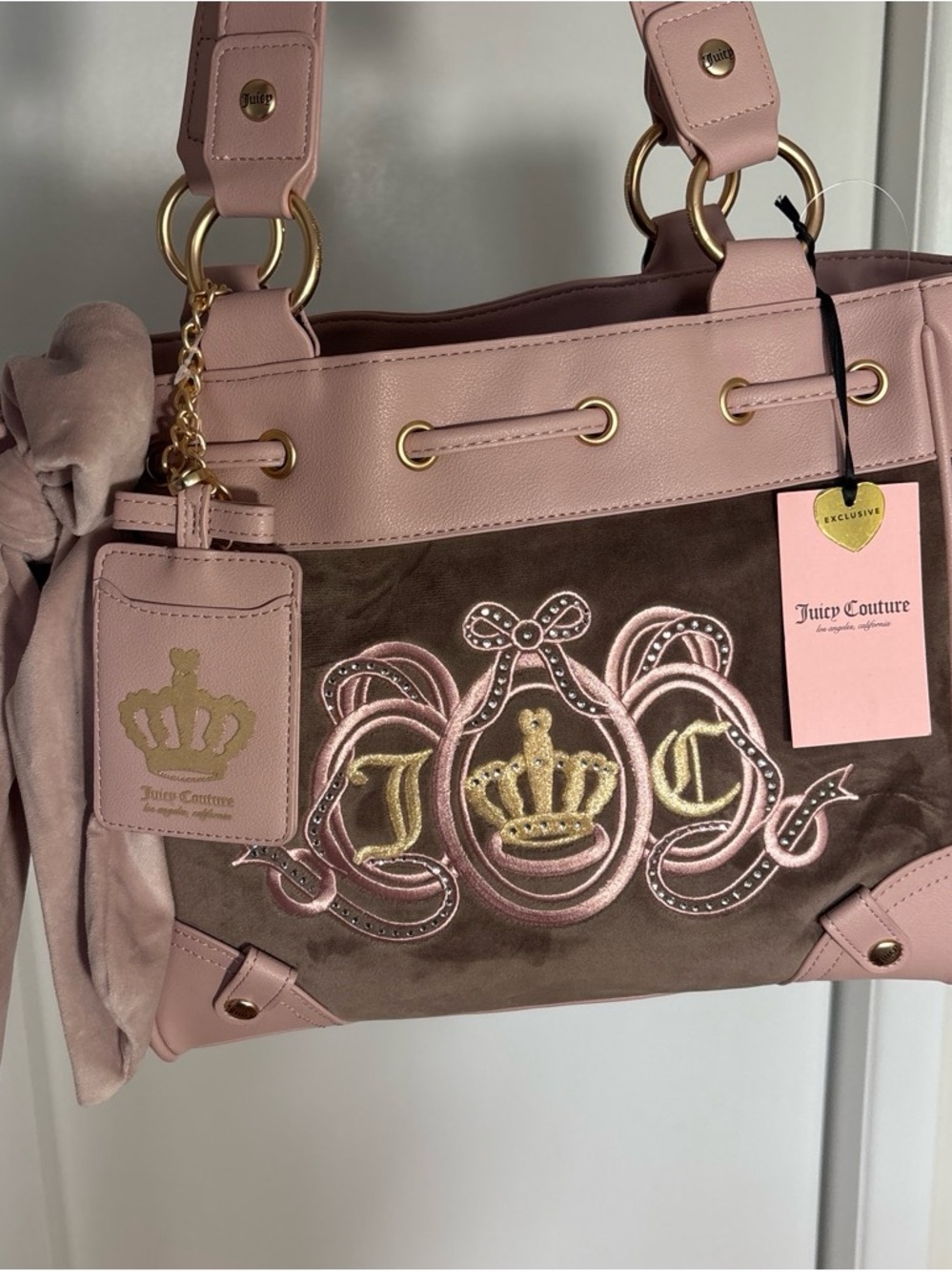 Juicy Couture Pink and Brown iced coffee, lovers club daydreamer Shoulder Bag